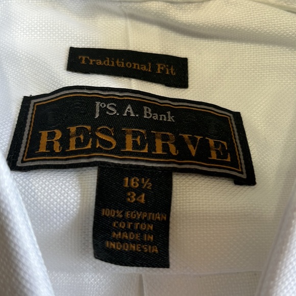 (387)NWOT Mens long sleeve dress shirt by Jos A Bank. Size 16 1/2-34. White - Picture 6 of 10